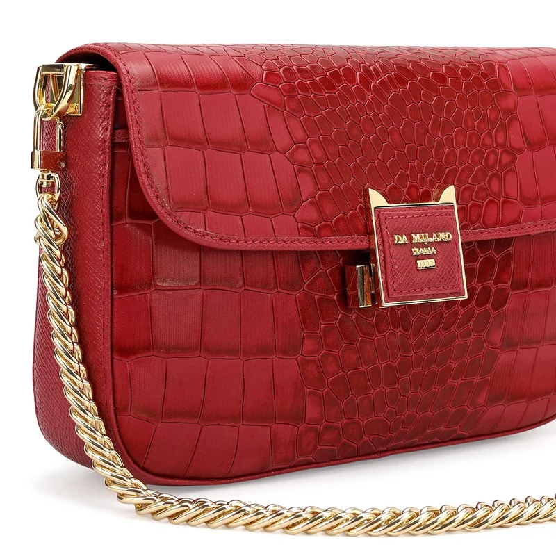 Da Milano Plumberry Small Croco Leather Shoulder Bag - Plumberry for Women | Best Price UAE